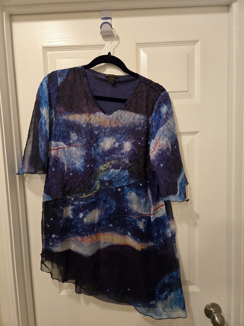 Galaxy-Print V-Neck Blouse in Blue